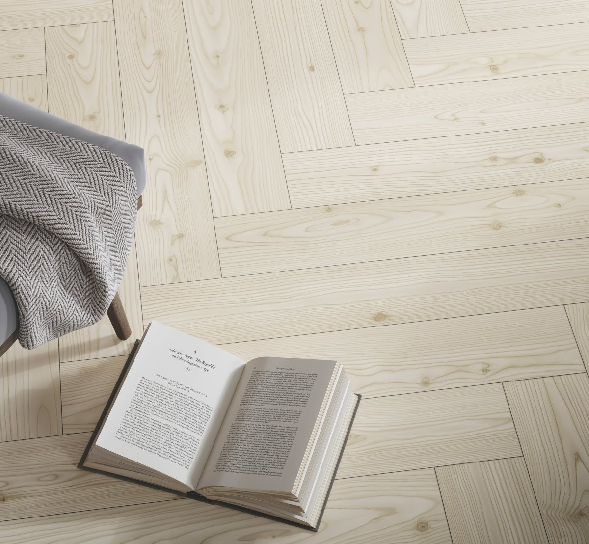 Ламинат Parador Trendtime 3 Лиственница Юкон белая Larch Yukon white 1748751 венгерская елка 858×143×8 фото в интерьере